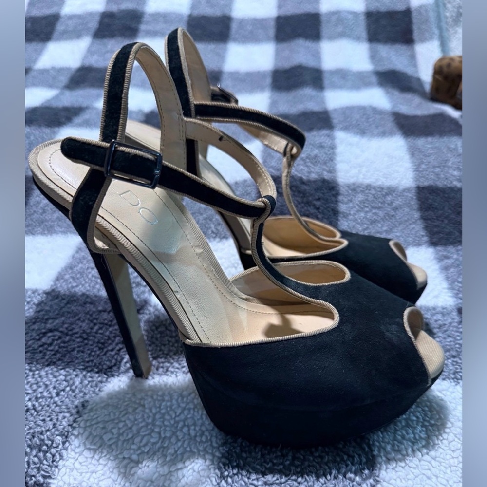 Aldo Black Peep-Toe Platform Heels
